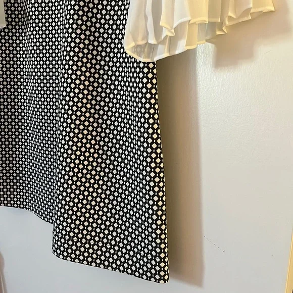 Black and White Mini Dress with Pleated Sleeves - Picture 6 of 8